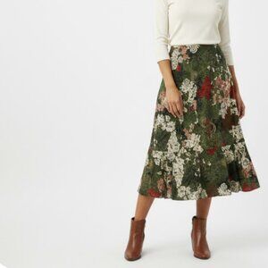 Susan Lawrence Large Green Red Floral Abstract Stretch Tiered Pull-on Skirt